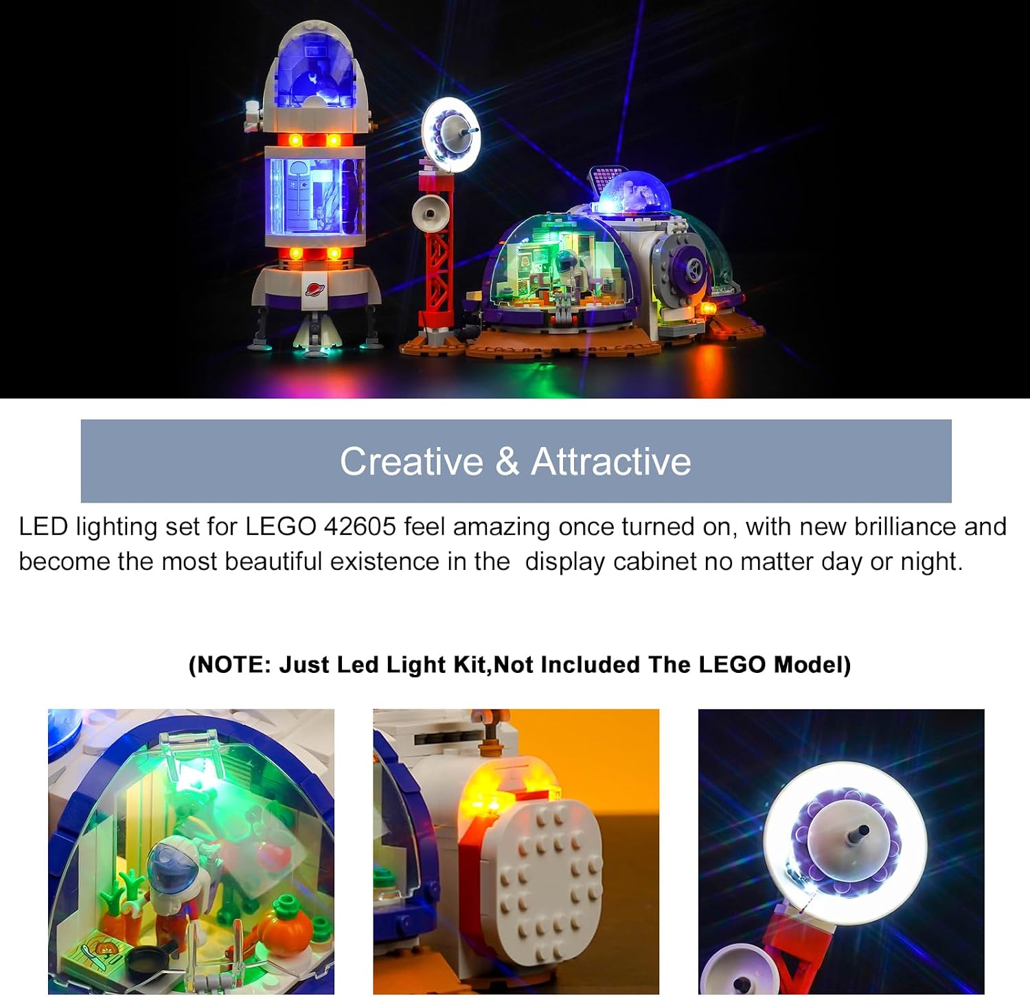 BrickBling Light Compatible with Lego Mars Space Base and Rocket (No Model)