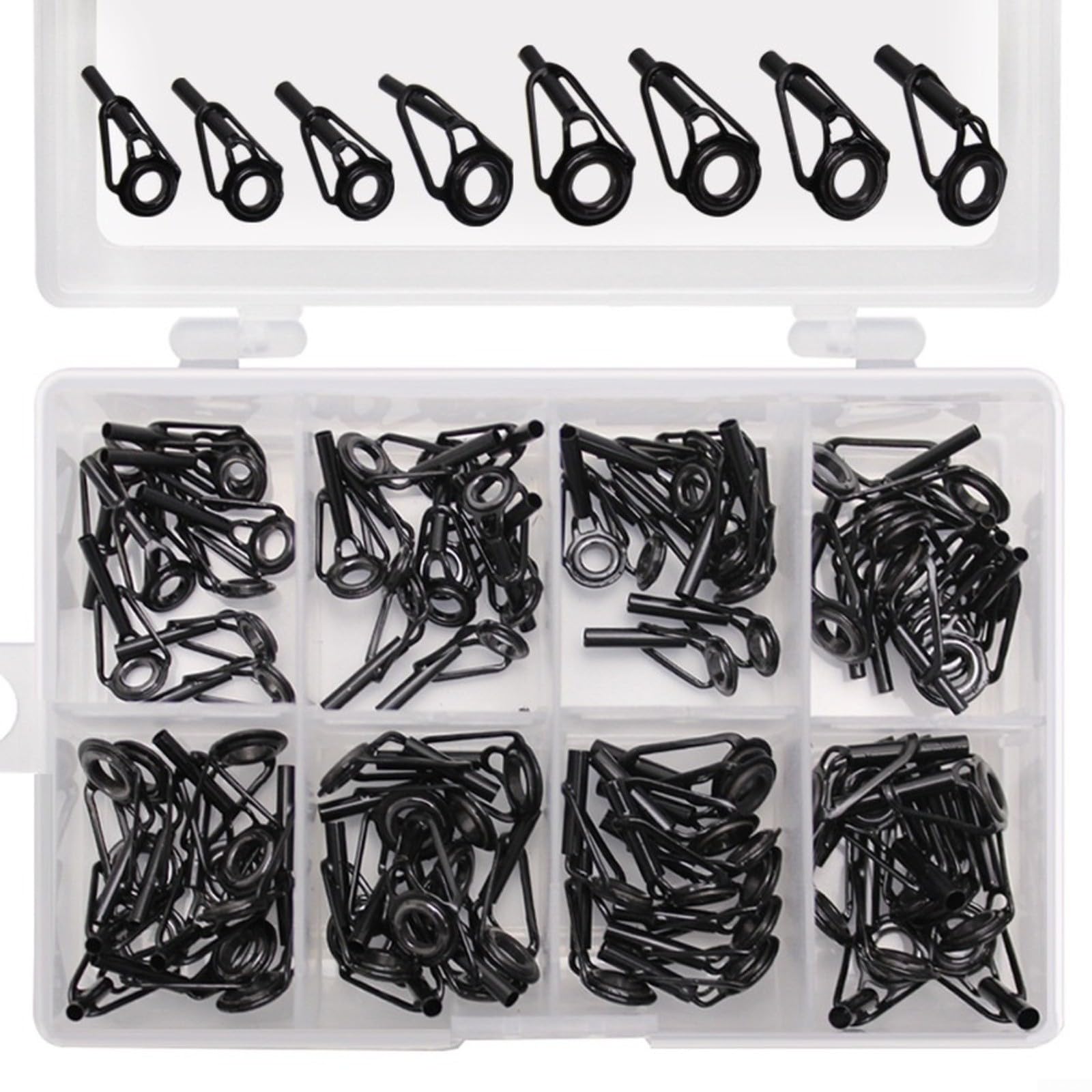 Lot de 80 guides supérieurs de canne à pêche avec cadre en acier à haute teneur en carbone avec anneaux en céramique pour réparation de canne à leurre, noir (A)