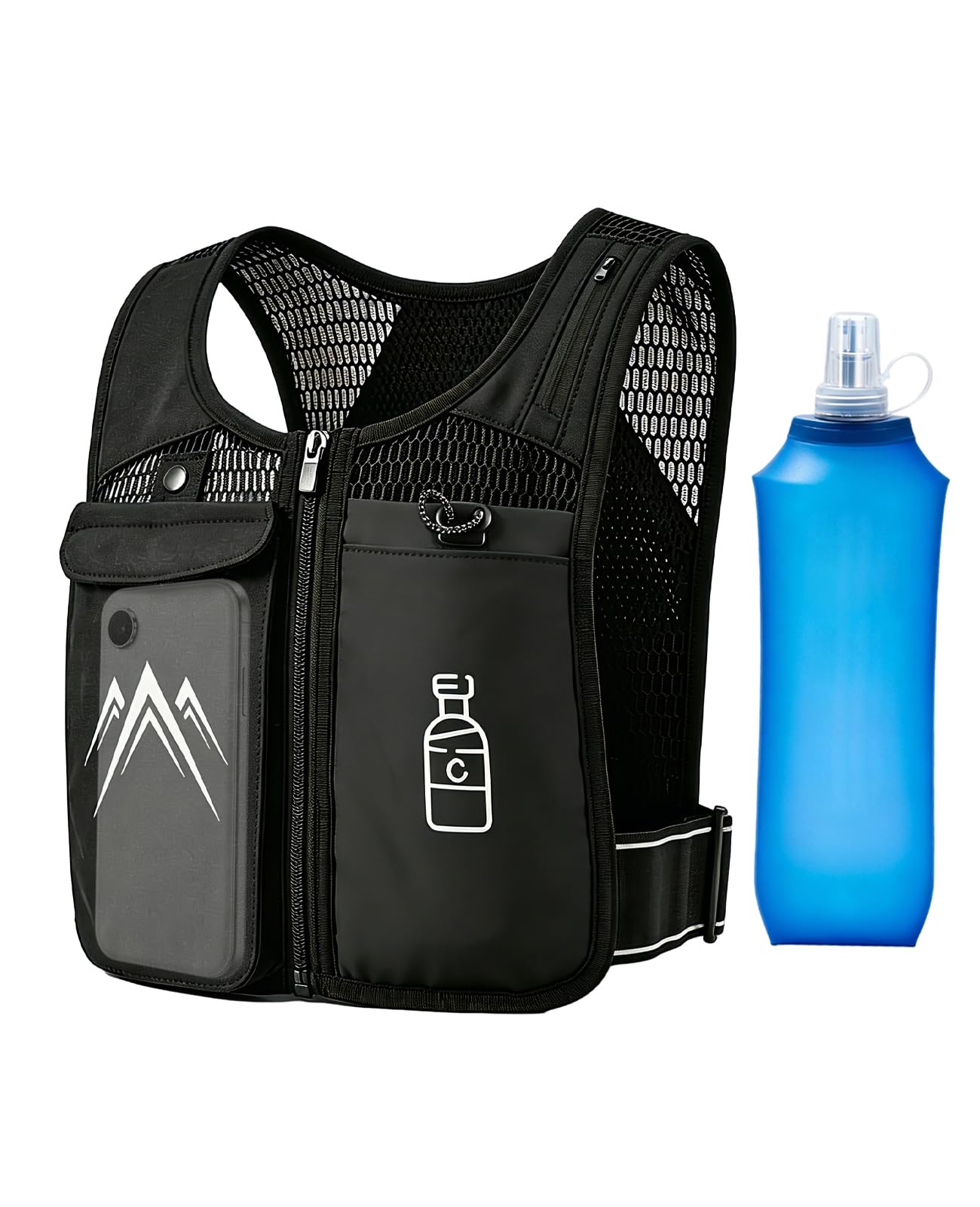 Laufweste mit Trinkflasche 470 ml, Trinkweste Laufen Damen Herren, ultraleichter Laufrucksack 156 g mit wasserdichter Handytasche, reflektierende Running Vest für Joggen, Trailrunning, Marathon