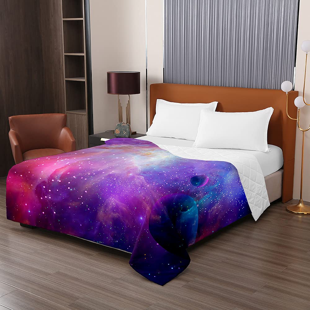 Trapuntino Copriletto Matrimoniale Singolo, Chickw11 3D Universo Stampa Coperta Primaverile Trapunta Estivo Trapuntato Goffrato Coperta Leggera per Camera da Letto (Galassia Viola,230x260cm