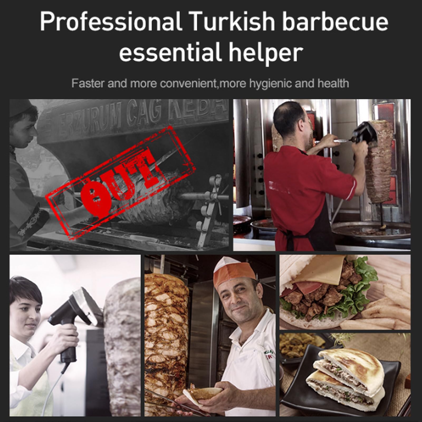 Cuchillo Eléctrico for Kebab, Cuchillo Kebab Eléctrico Acero Inoxidable Dedicado Mano Kebab Cutter Cuchillo de Trinchar Eléctrico Máquina de Cortar Barbacoa Espesor Ajustable
