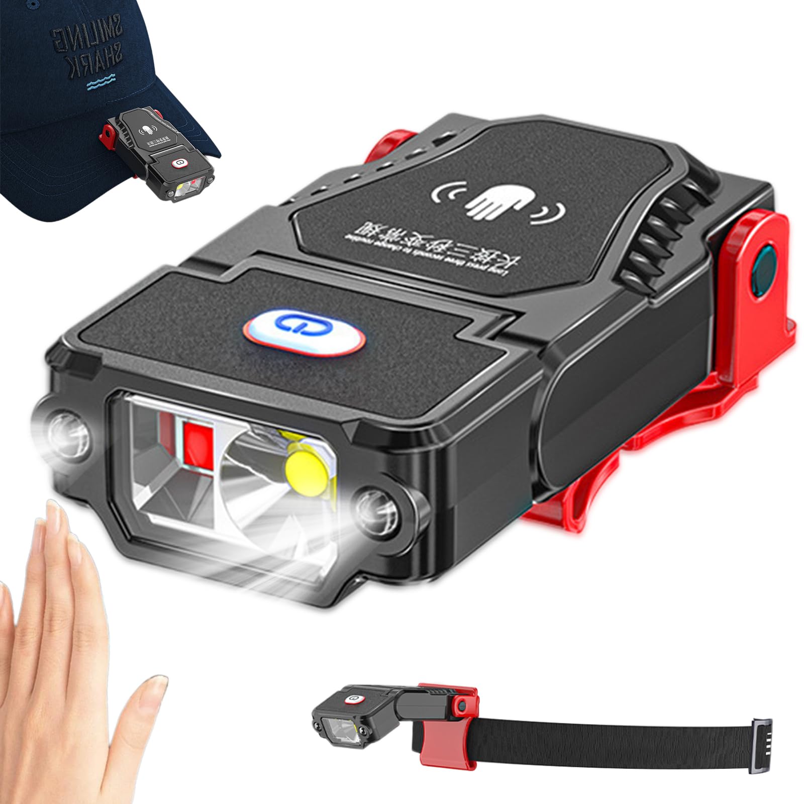 Rechargeable Headlamp Hat Light,Lightweight & Waterproof Sensor Hat Clip Light 90°Adjustable,for Camping Hunting Fishing Cycling