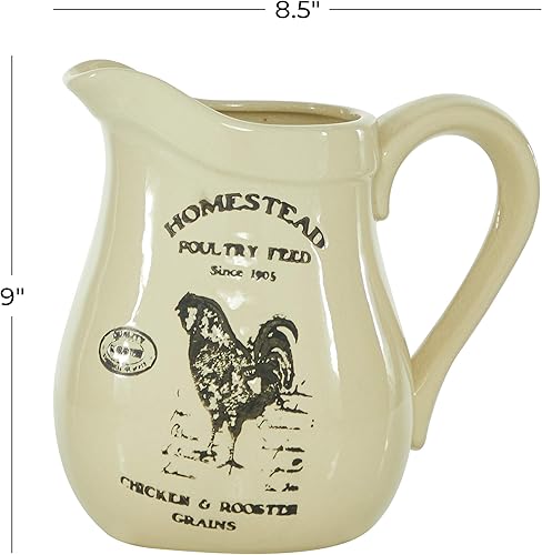 Miniatura 6 de Deco 79 Jarrón de gallo de cerámica, 8" x 7" x 9", beige