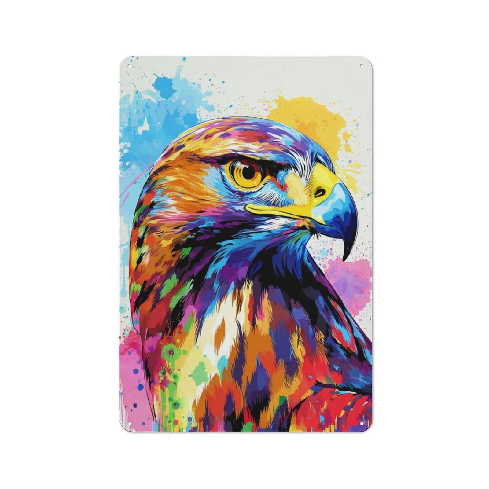 Junmoney Colorful Eagle Portrait -3 Vintage Metal Plaque 30X20cm For Café Or Restaurant, A Decorative Gift For A Newly Furnished Café And Restaurant