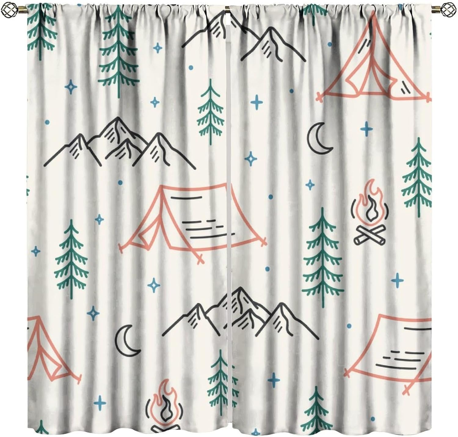 Camping Blackout Window Curtains, Cartoon Camping Outdoor Scene Boho Tents Forest Window Drapes, for Kids Girls Boys Living Room Bedroom 21(W)*45(L) 2 Panels