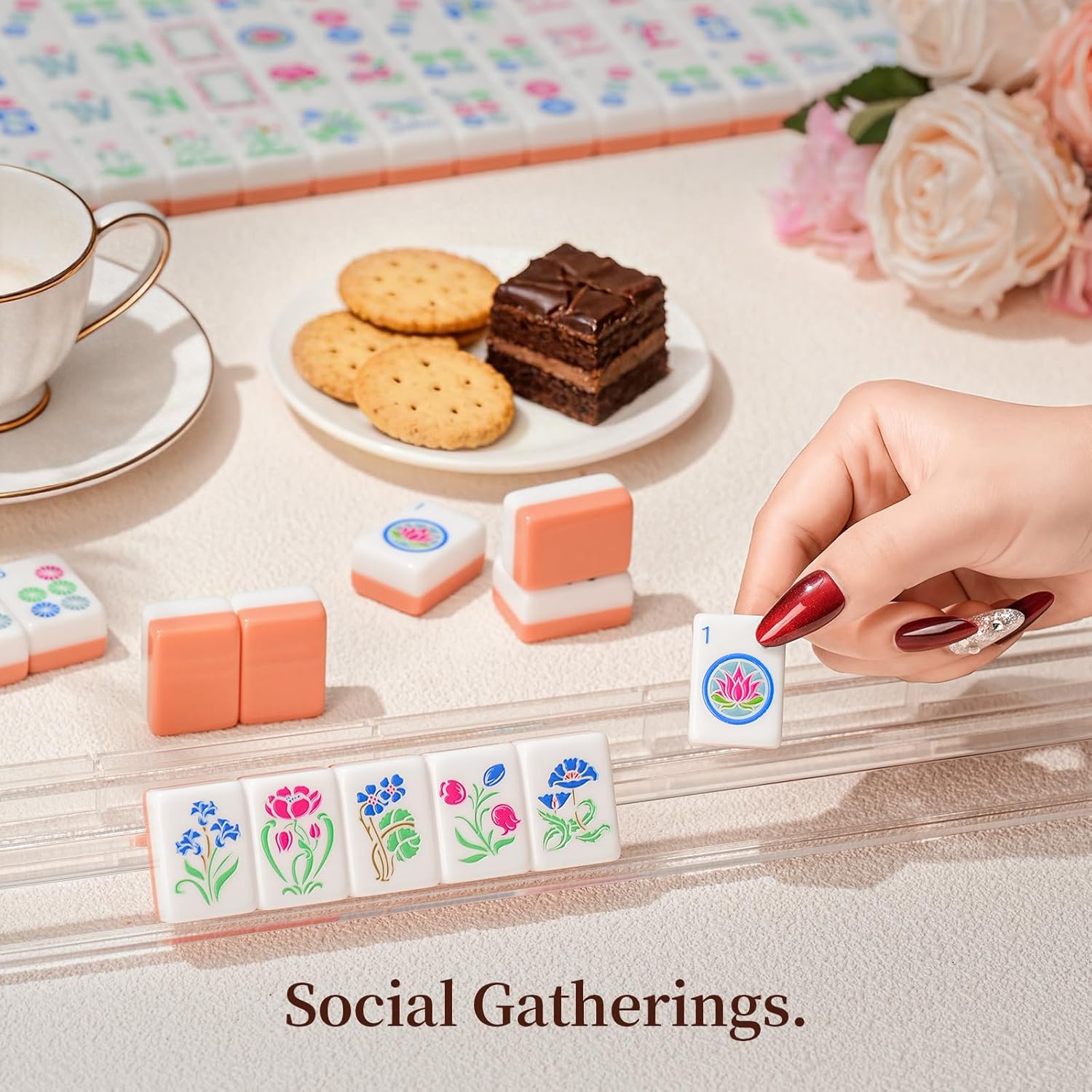 Monet Garden Mahjong Table Collection – American Mahjong Set with 160#32 Acrylic Tiles & Coordinated 3mm Mat, Elegant Entertaining Bundle