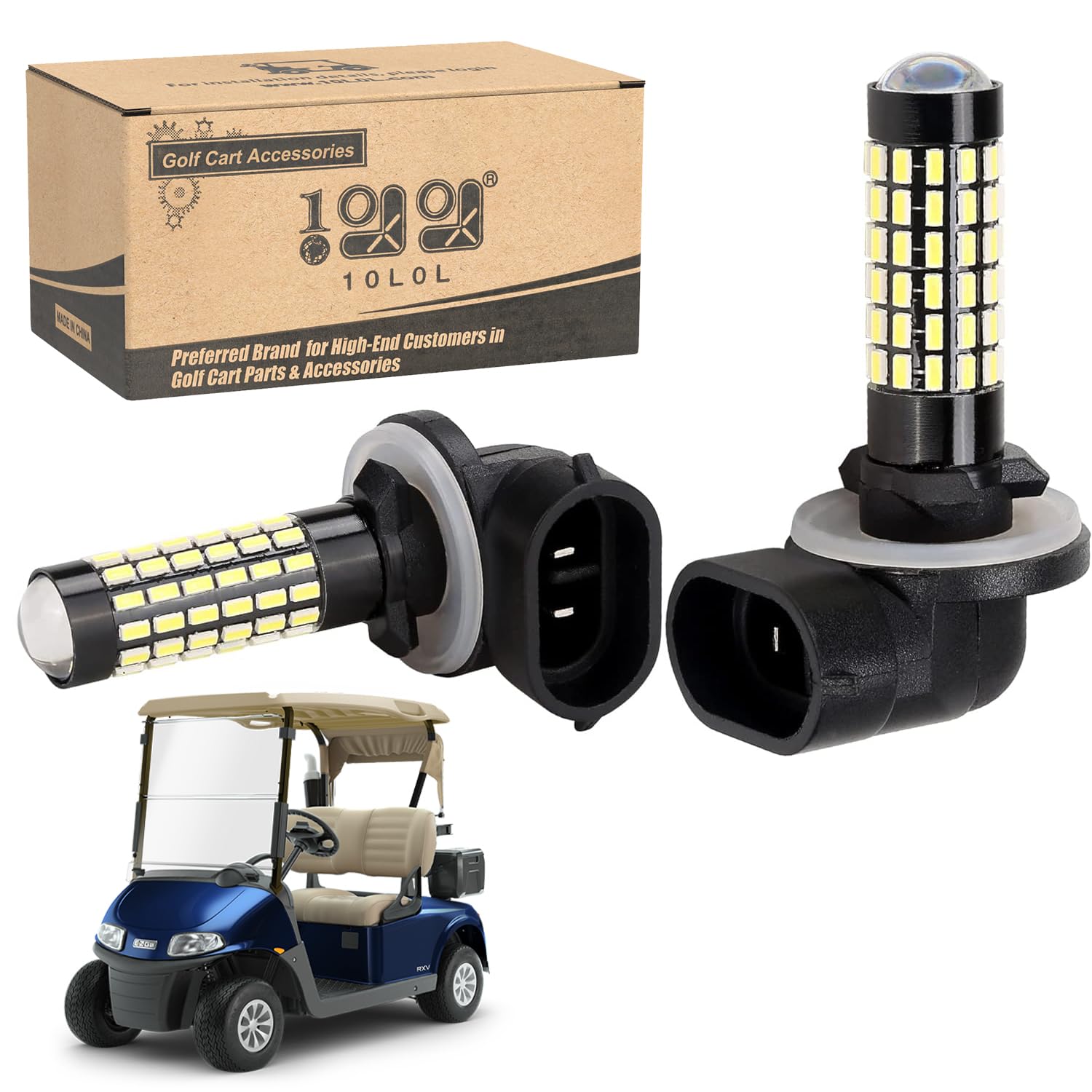 10L0L Universal Golf Cart LED Headlight Bulb，Xenon White Light 881 LED Bulbs for E-Z GO Club Car DS/Precedent. 2pcs