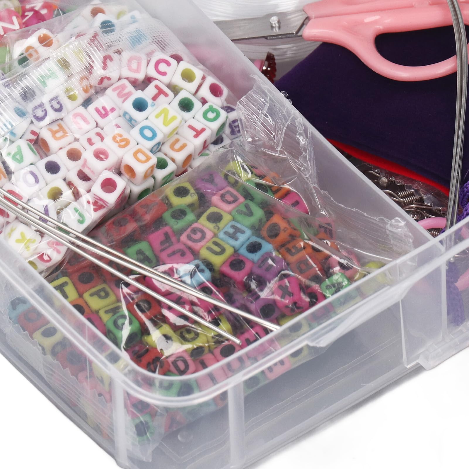Juego de 3600 cuentas para hacer pulseras, 12 colores, cuentas acrílicas con letras del alfabeto, 0,24 x 0,24 pulgadas, cuentas redondas cúbicas de 0,16 x 0,28 pulgadas con