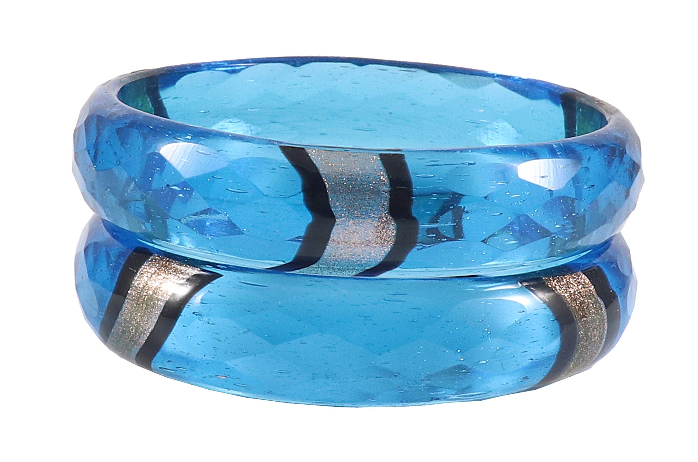 ZULKA Glass With Jade Diamond Cutting Pattern Glossy Finished Kada set for Women and Girls, (S.Blue_2.4 Inches), Pack Of