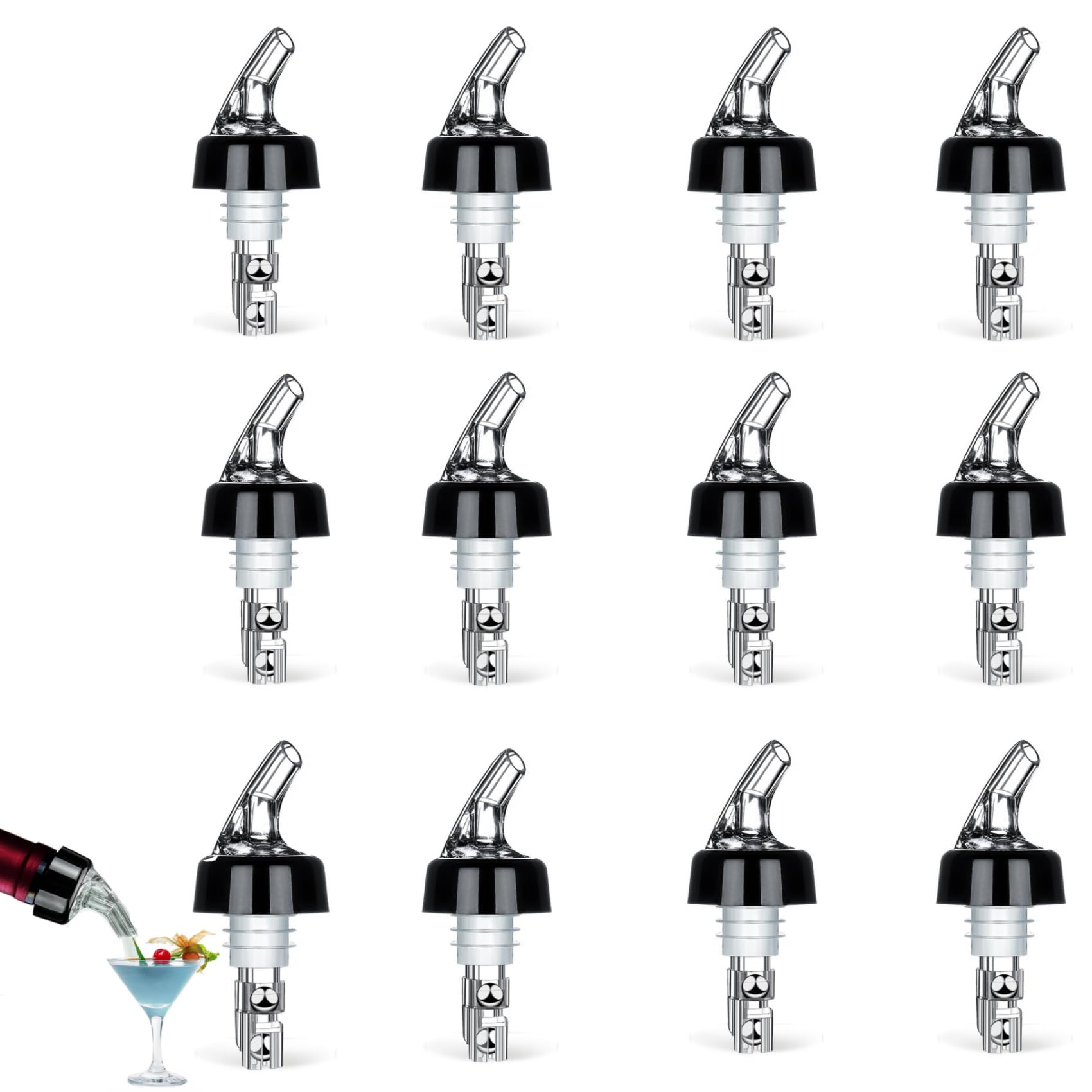 AWAOVV 12 Pcs 25ml Measured Liquor Bottle Pourers, Speed Spirit Pourers, Measured Wine Pourer, Liquor Pourer Adapters, Bottle Pourer Spirits for Drinks Wine Cocktail
