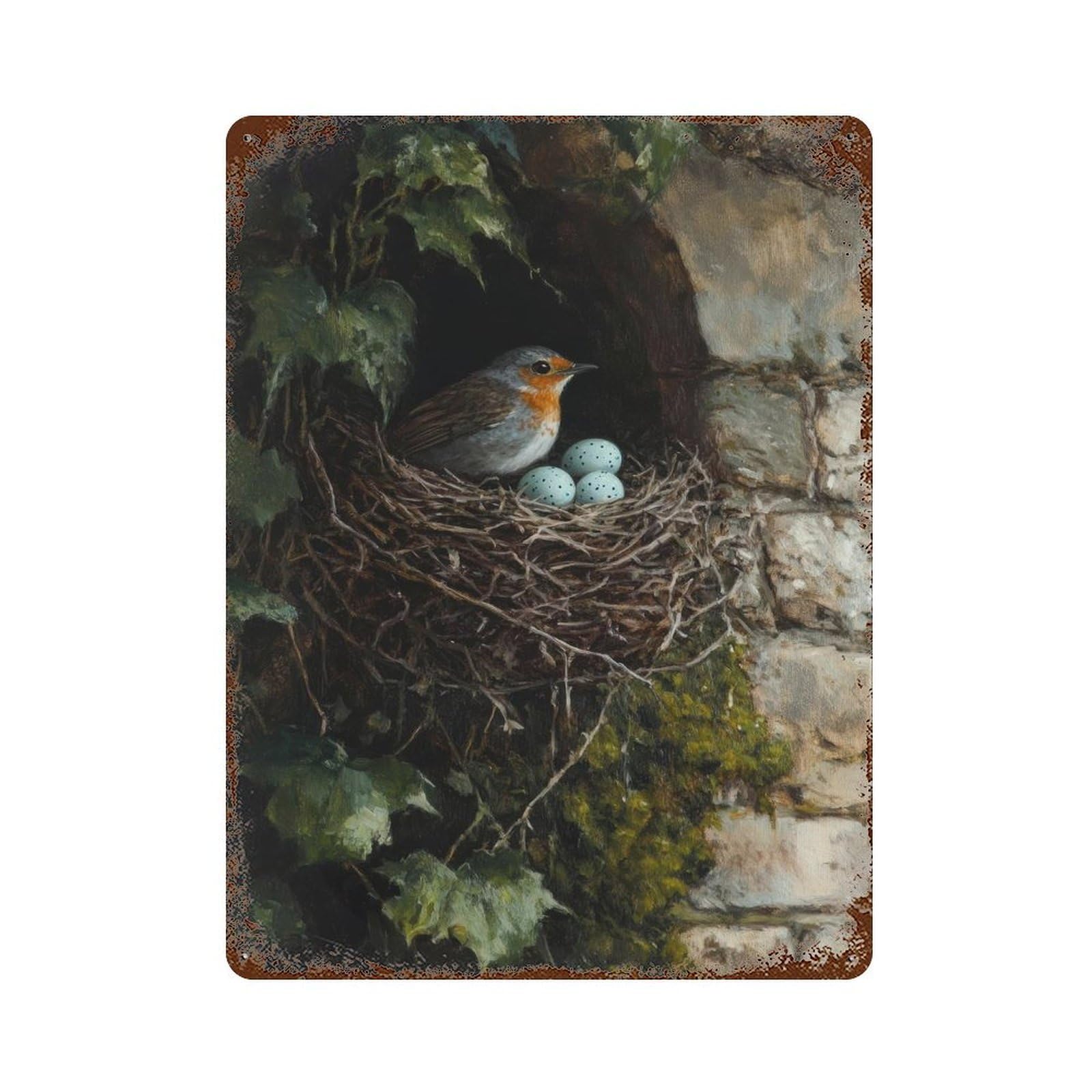 xiaoxiaoshen Robin's Nest in Ivy Cottagecore Bird Nature Cozy Botanical Wall Decor Art Metal Tin Poster Modern Home Decor Art Home Bar Shop Decorations Vintage Sign 40x30cm