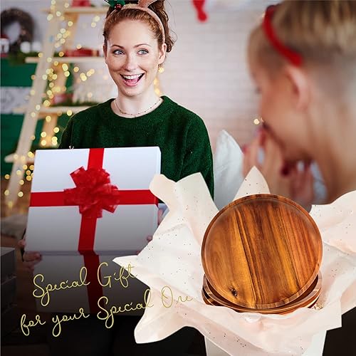 Miniatura 7 de FANICHI Platos de madera (juego de platos llanos de 4 a 11 pulgadas), platos redondos de madera de acacia, platos clásicos irrompibles, fácil