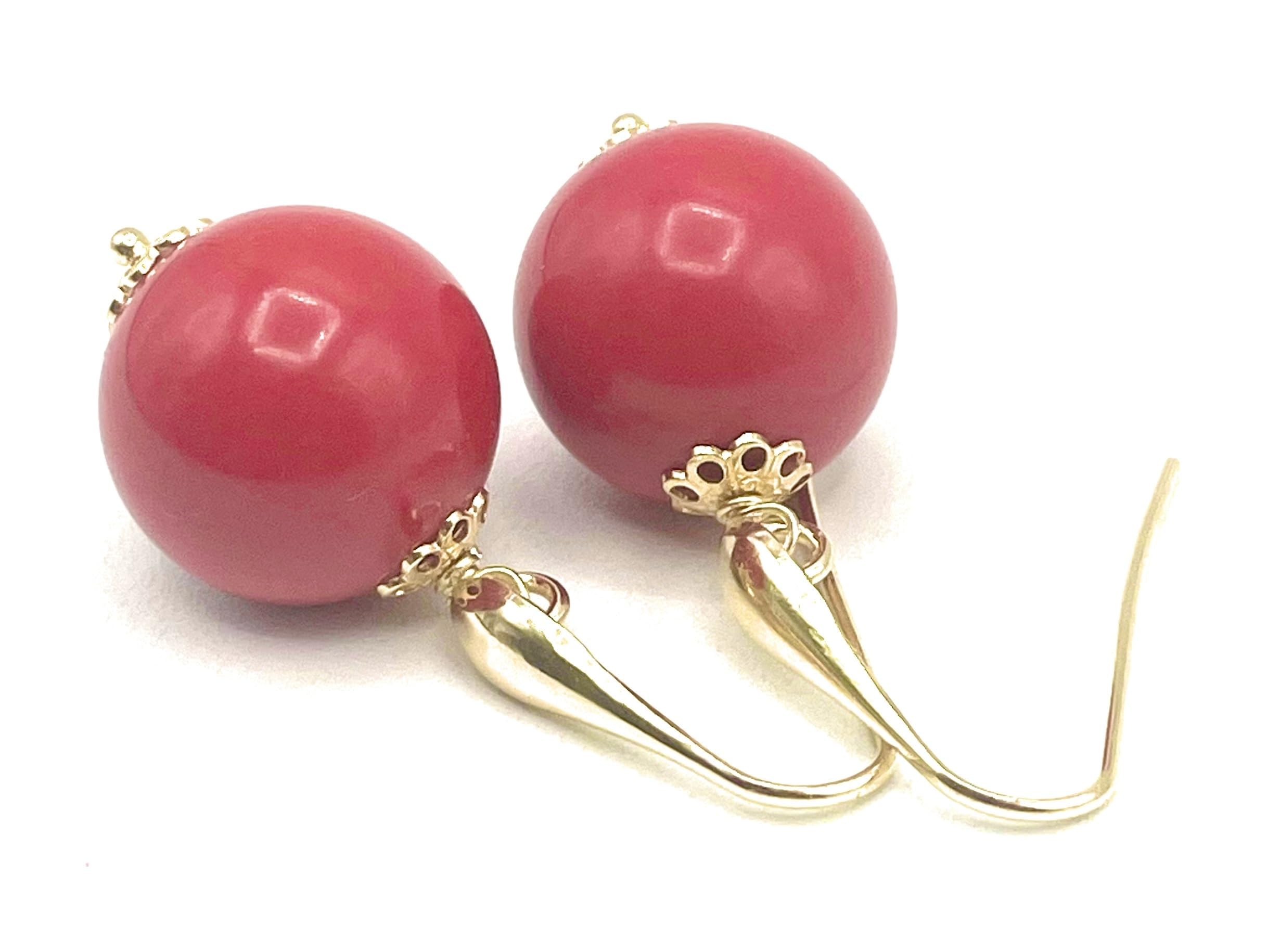 Pendientes Rojo Coral, Vermeil 24 K, Joyas Artesanales, Made in Italy, Regalo para Mujeres