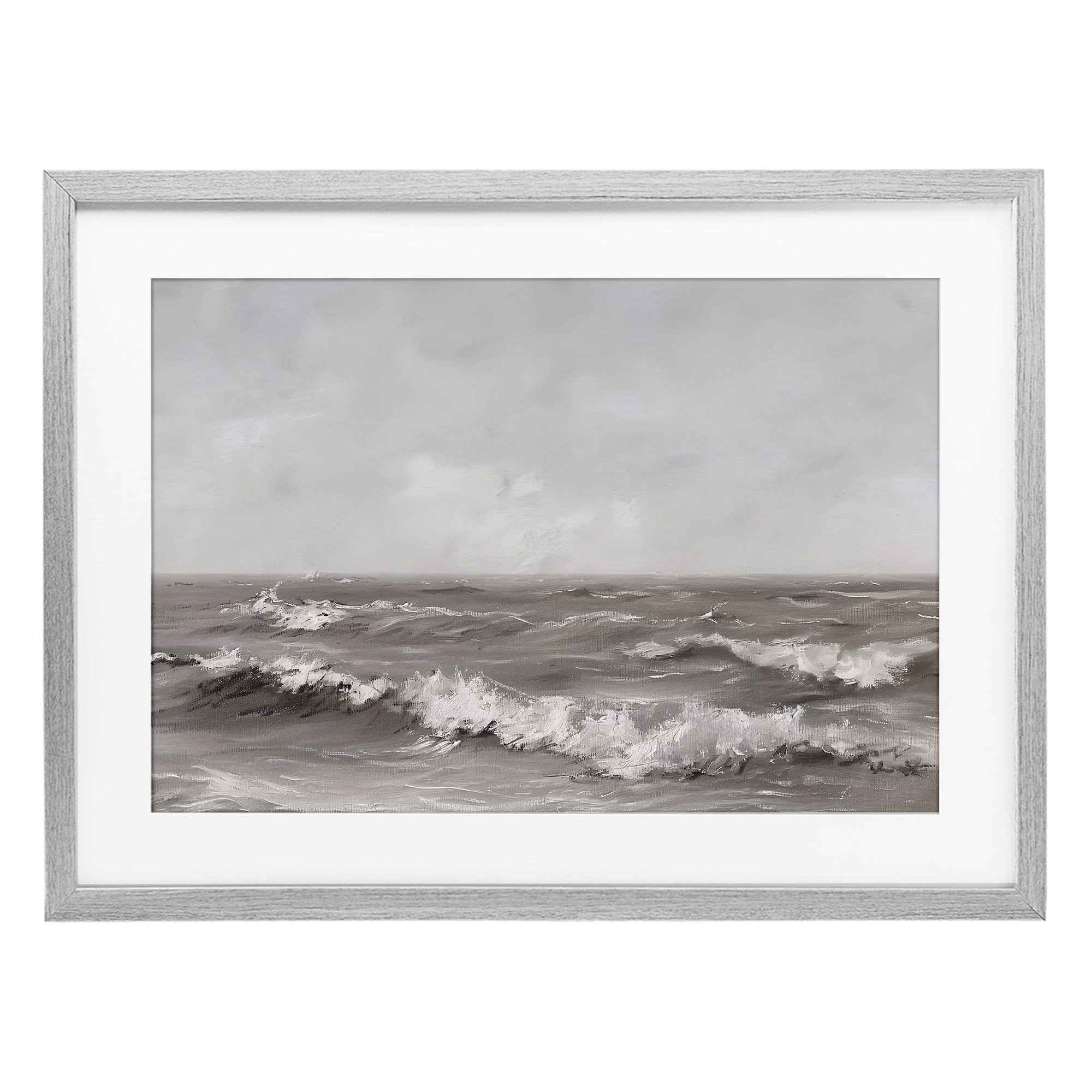 Stupell Industries Farmhouse Gray (Textured) 'Monochrome Sea Ripples'| Framed Print Under Glass