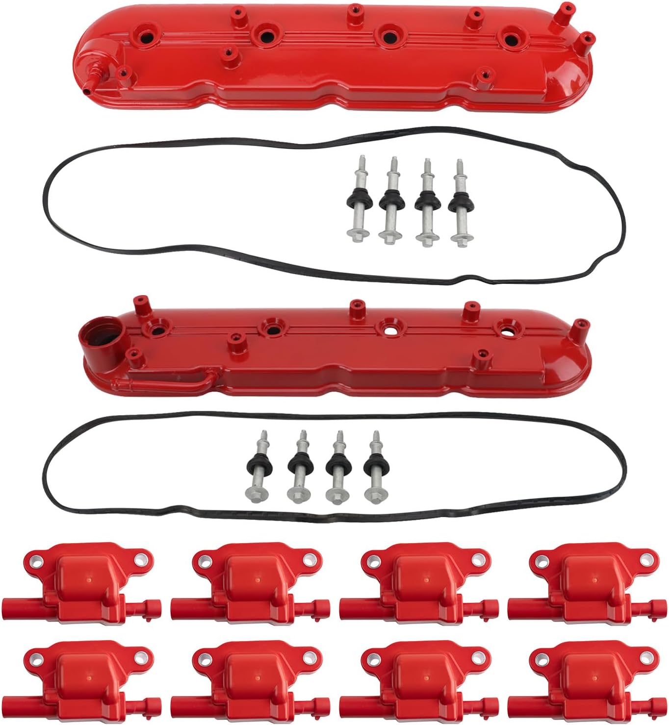 TRQ Performance Ignition Kit Ignition Coil Valve Covers 10 Piece Compatible with 08-09 Pontiac G8 09-14 Cadillac Escalade 09-20 Chevrolet Express 4.8L 5.3L 6.0L 6.2L V8 SQUARE STYLE COIL ONLY