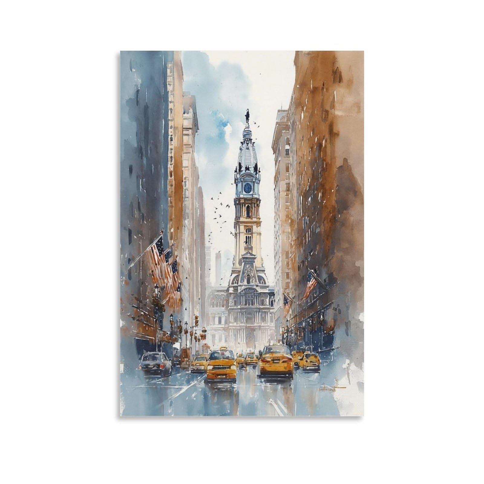 XWYMXZ Brooklyn Bridge 20x30inch(50x75cm) Vintage Travel Poster Watercolor Canvas Art