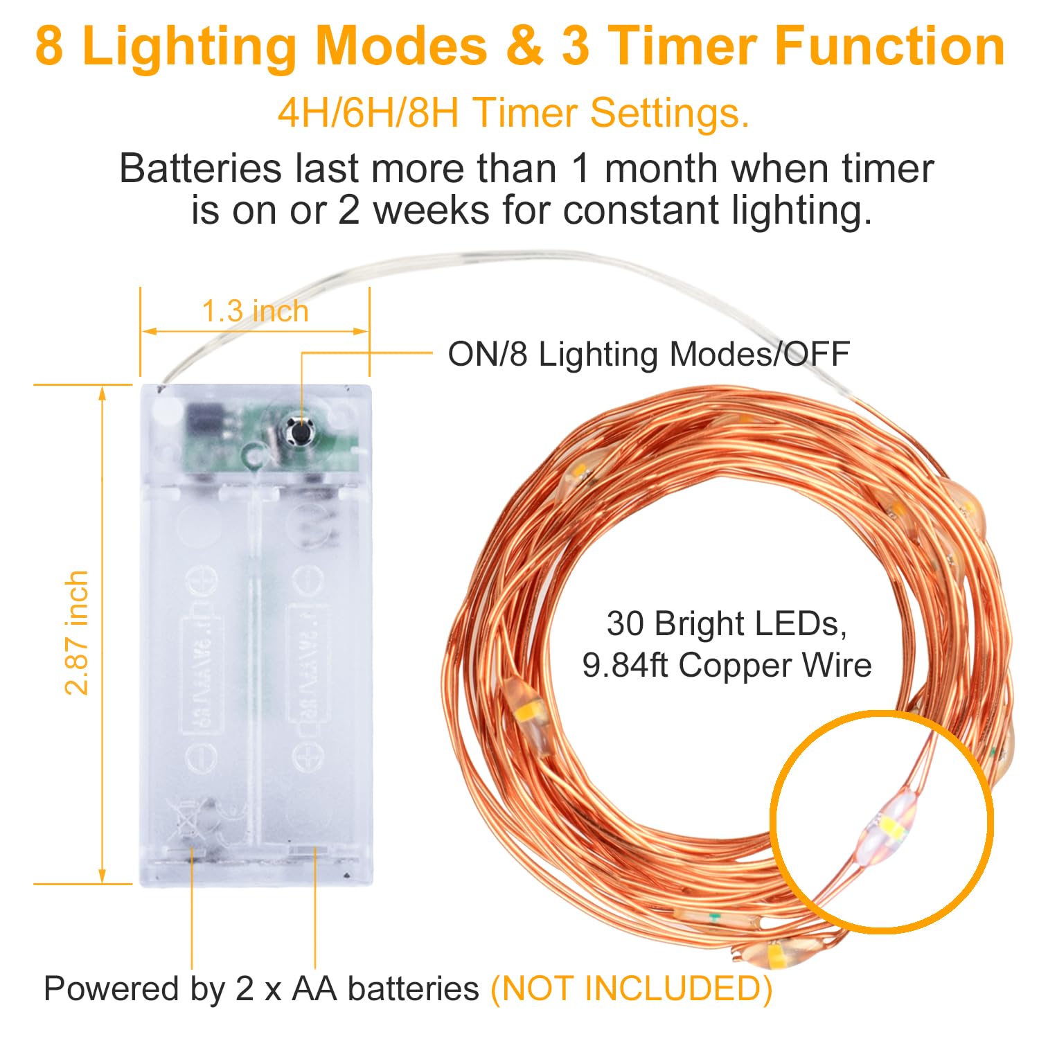 innolife 6 Stück Lichterkette Batterie, 3M 30LED Lichterkette Batterie mit Timer 8 Modi Wasserdichte Fernbedienung Lichterketten für Halloween Weihnachten Innen und außen Garten Deko