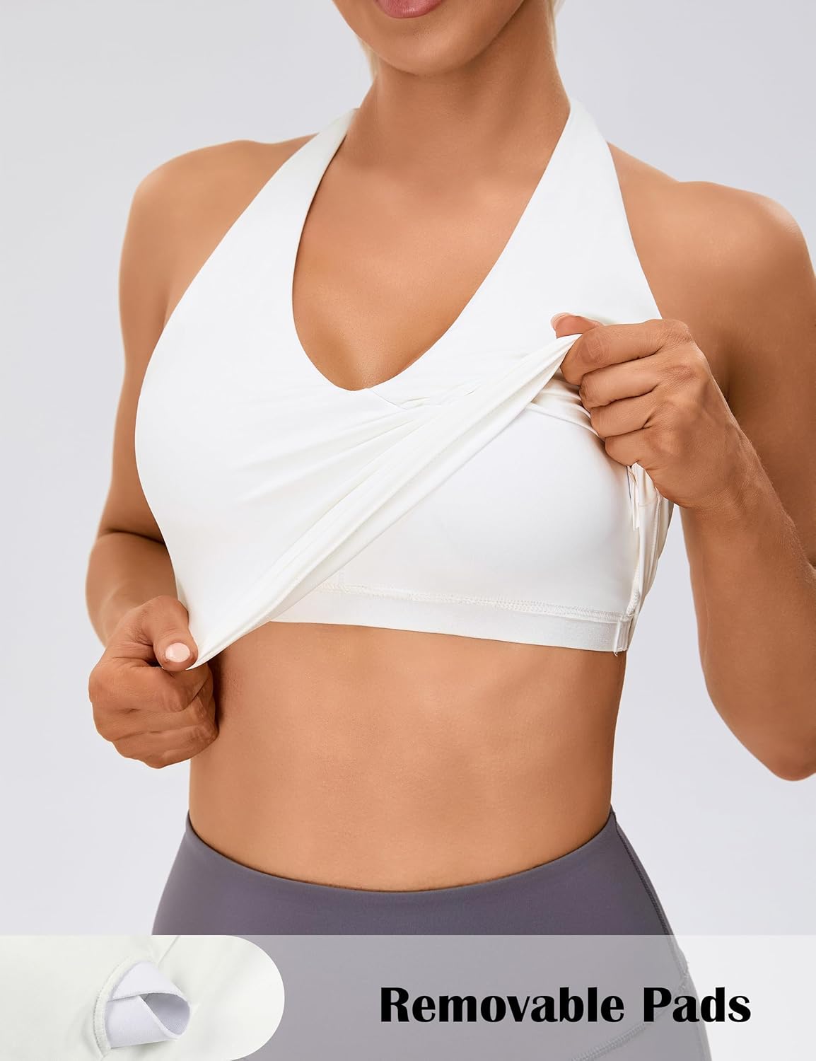 BMJL Womens Halter Workout Top Deep V Neck Gym Built in Bra Open Back Longline Padded Tank Tops Camisole - Image 4