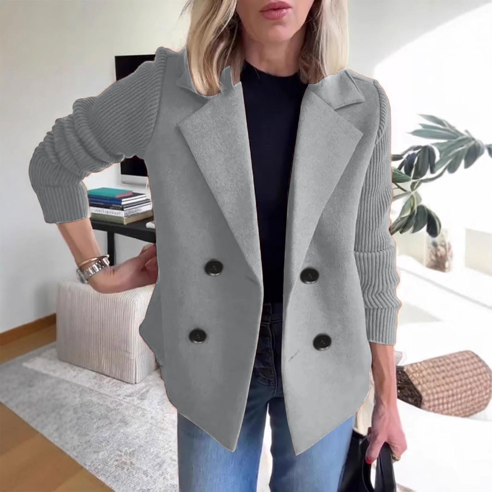 Piumino Donna Cappotto Aperto con Bottoni in Tinta Unita da Donna, Primavera 2025, Cappotto da Lavoro Festa