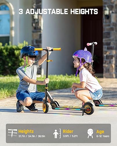 Miniatura 4 de C9 Apex Electric Scooter for Kids Ages 8-12, Bluetooth Music Speaker, Colorful Rainbow Lights, 5810MPH, 5 Miles Range, Adjustable Height, Foldable,