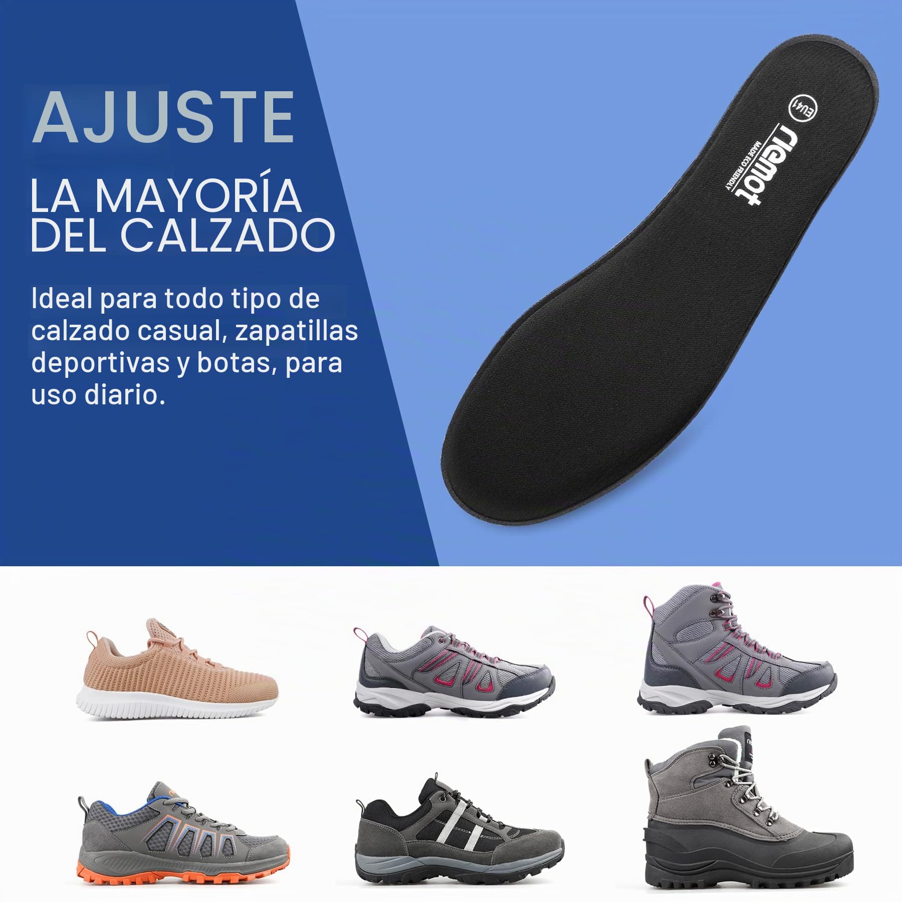 Riemot Plantillas Memory Foam para Zapatos Hombre Mujer Absorción Impacto Amortiguación Suela Confort