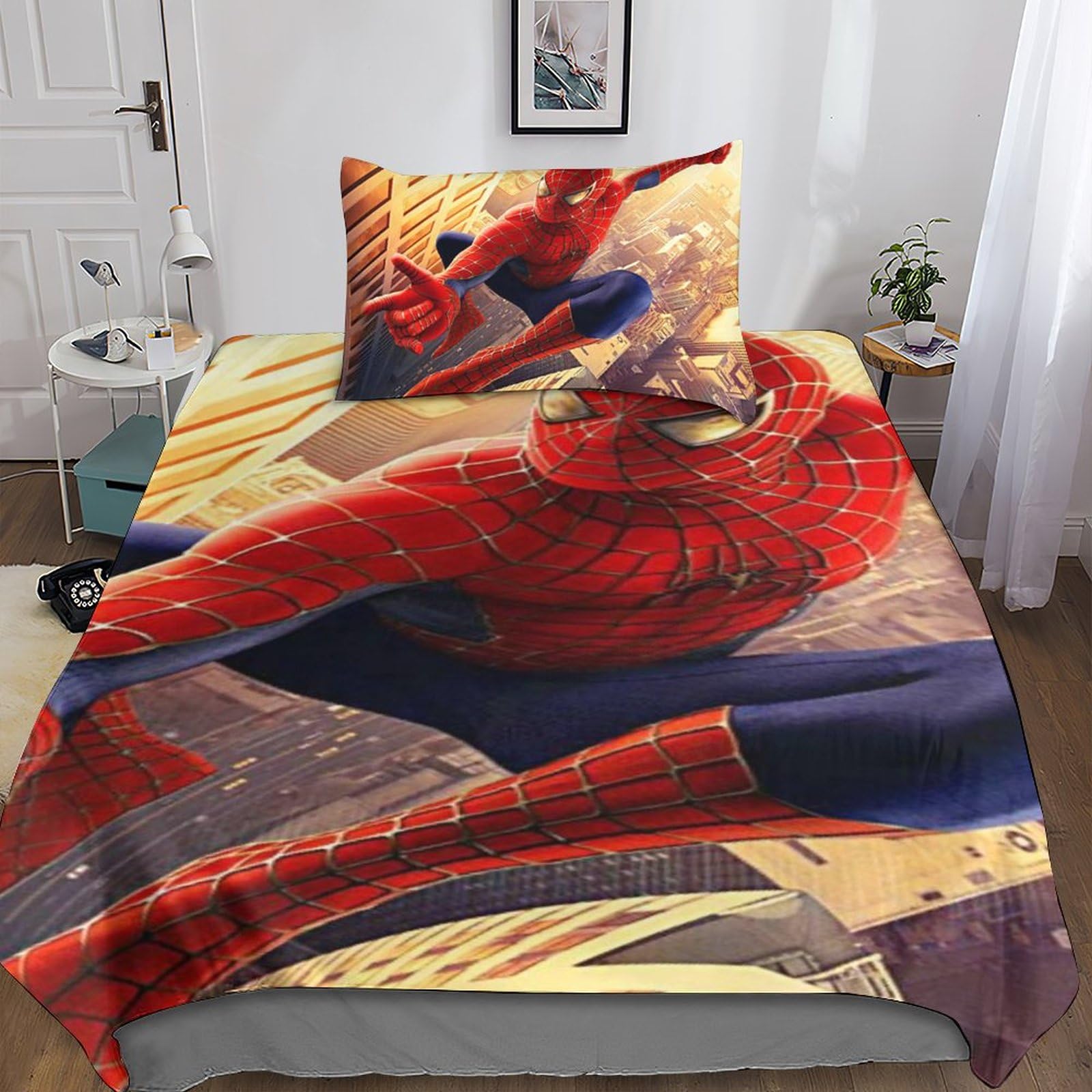 JXINGSpider-Man Across The Universe Comforter Cover Set Printed in 3D with Soft Microfiber Bedding Set with Spider-Man Duvet Cover And Pillowcases for Teens with Zipper Closure Single（135x200c