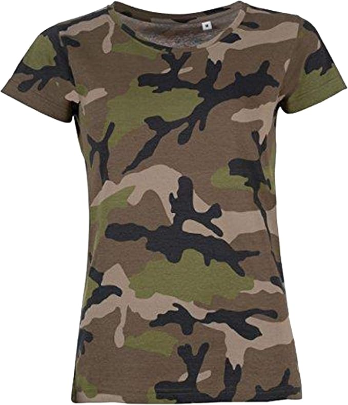 Amazon ソールズ Sols レディース ファッション カモフラージュ 迷彩柄 半袖tシャツ 半袖カットソー カジュアルトップス 女性用 Tシャツ カットソー 通販