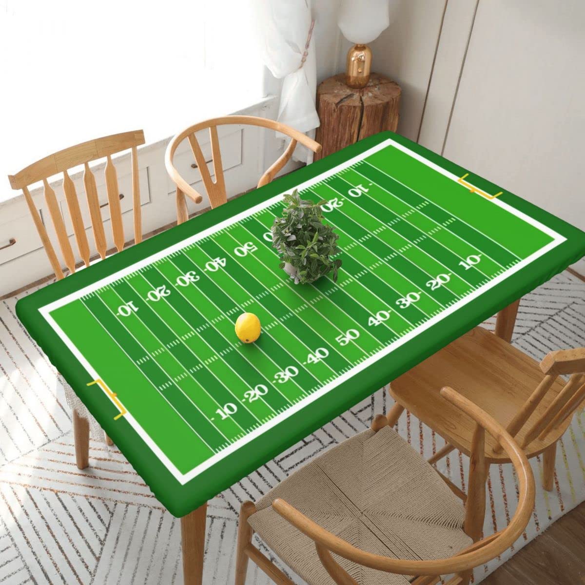 SongYi Football Tablecloth for 6 Foot Table, Waterproof Fitted Table Cloth American Football Sport Field, Elastic Outdoor Patio Table Cover for Kids Party Tablecovers, Rectangle Washable