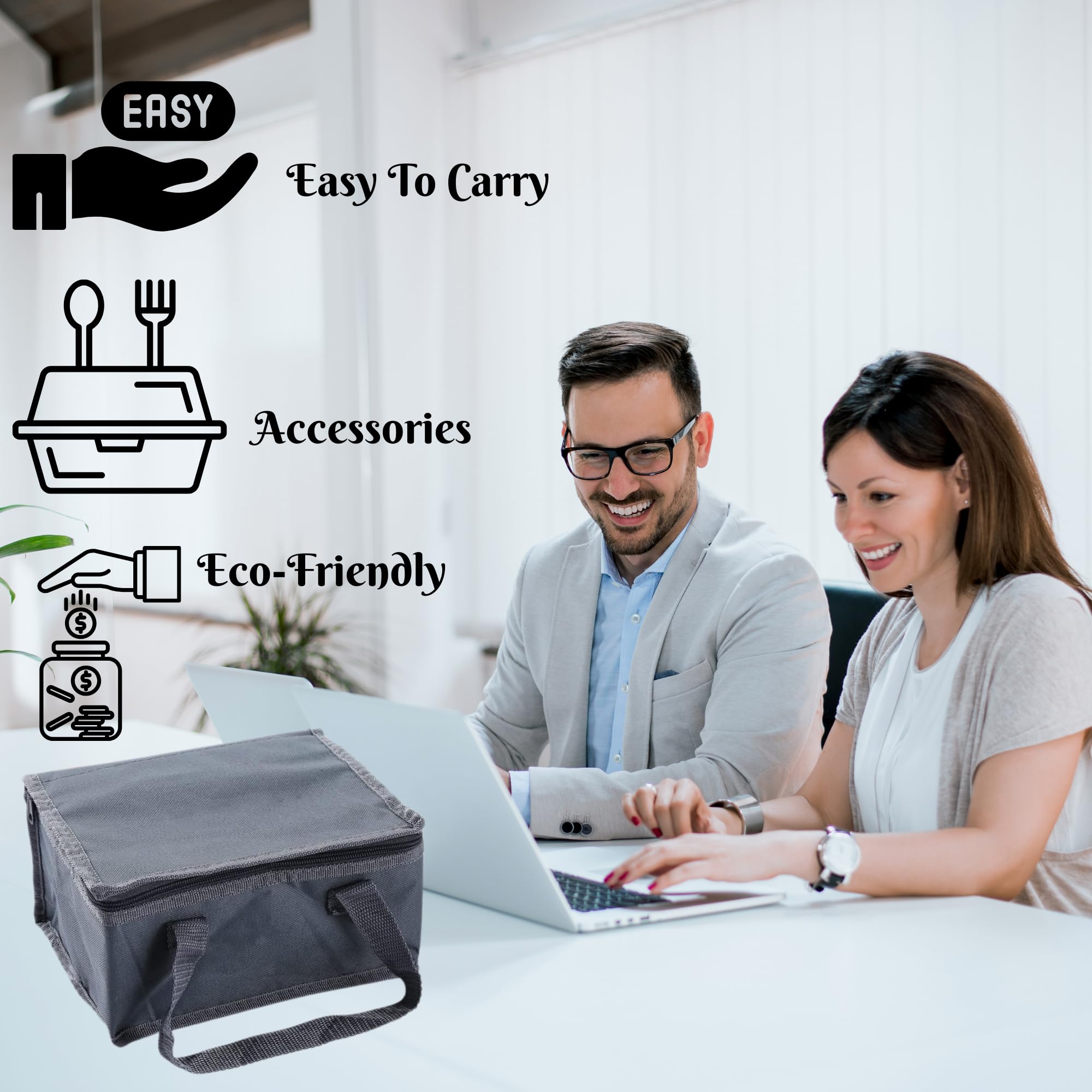 Fiambrera eléctrica - Calentador de alimentos con doble potencia 12 V/110 V - Contenedor portátil con utensilios y bolsa de transporte, caja de calentamiento de lujo para mujeres, oficina y