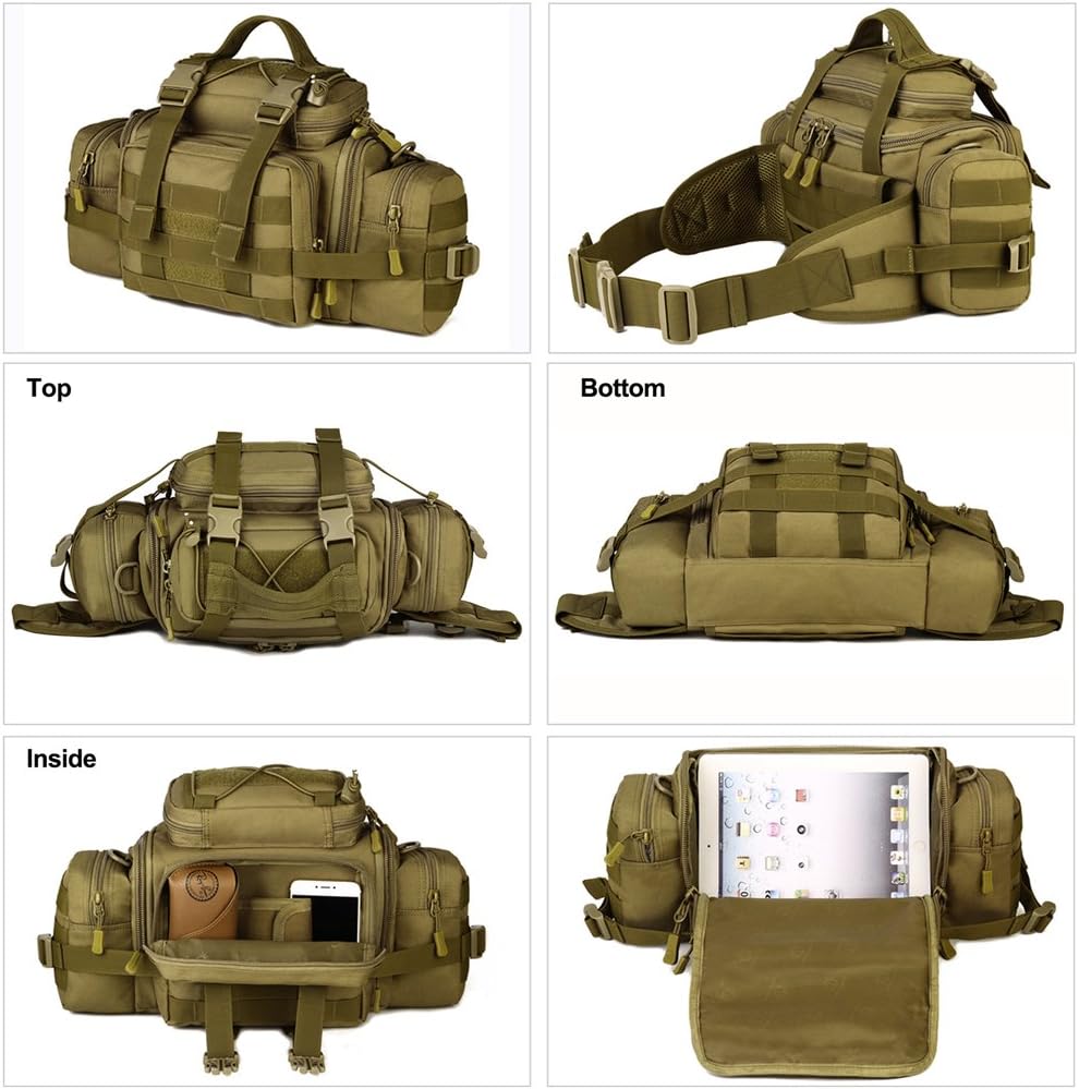 Protector Plus Huntvp Tactical Assault Gear Sling Pack Hiking Waist Fanny Pack Bag Shoulder Backpack EDC Camera Bag MOLLE Utility Carry Bag Heavy Duty with Shoulder Strap