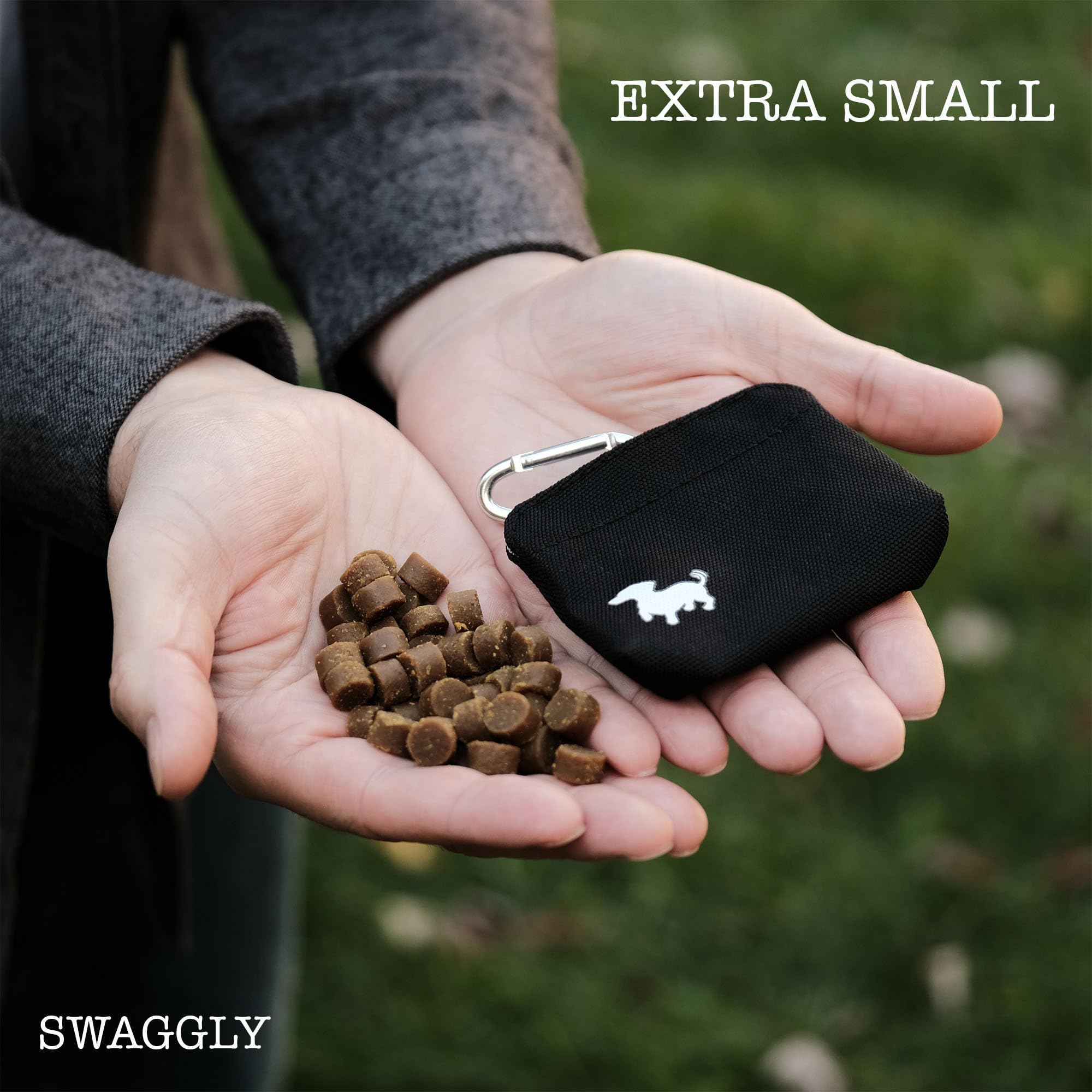 Swaggly Pet Pal Pocket Pouch – Kleine hondentraktatietas met clip en magnetische opening – Stijlvolle zakformaat hondentraktatietas voor training - Zwart met grijs interieur