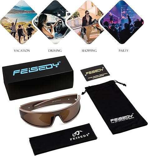 Miniatura 6 de FEISEDY Y2K - Gafas de sol envolventes con diadema para mujeres y hombres, lentes de sol con marco de moda, elegantes y deportivos, B4178