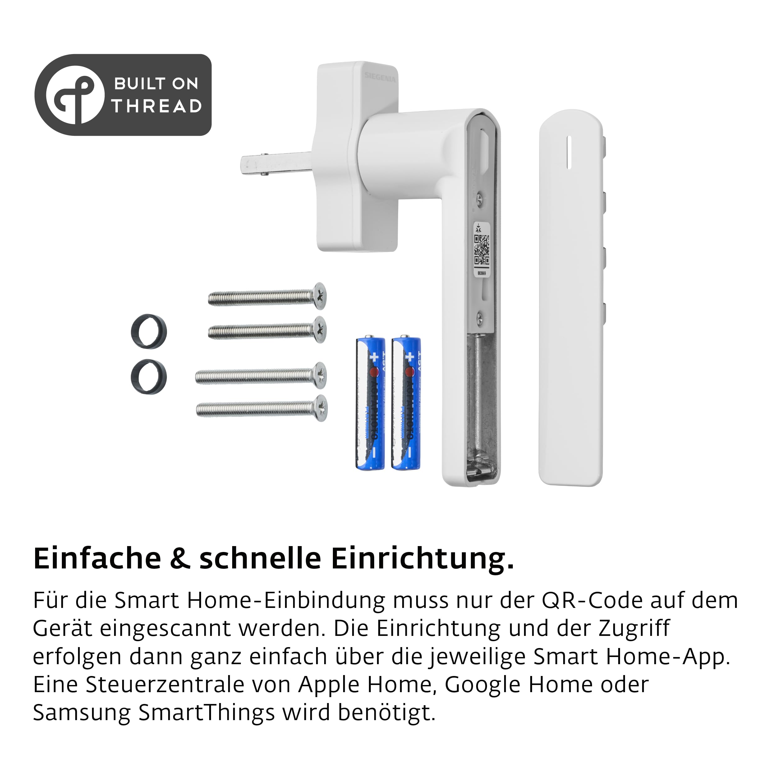 SIEGENIA Smarter Fenstergriff Gen. 2 signalweiß - Matter kompatibel zur Einbindung in Smart Home Netzwerke mit Statusüberwachung, zentrale Ver- & Entriegelung per Fernzugriff, Smarter Montageassistent