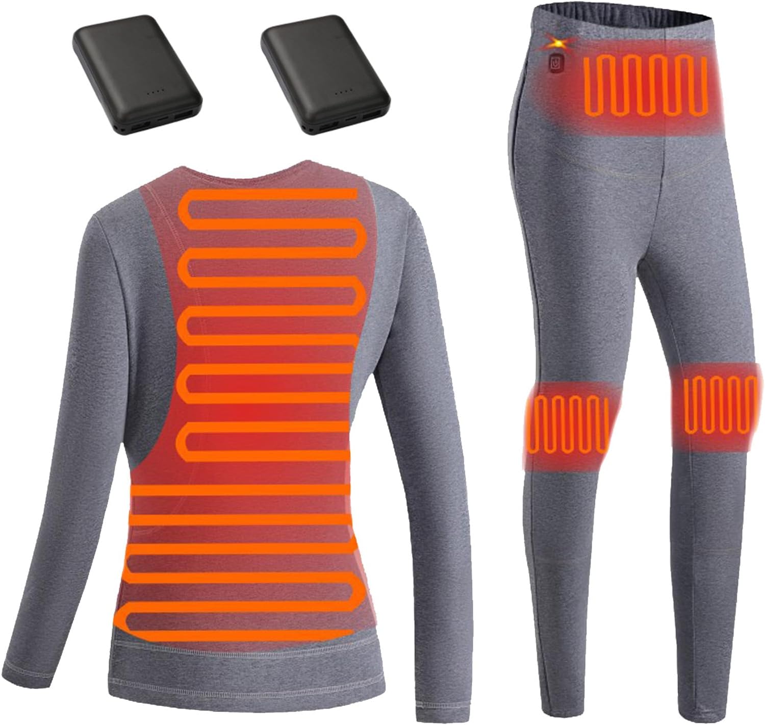 Heated Underwear for Men Women Long Johns Thermal Underwear Fleece Lined Base Layer Set for Cold Weather