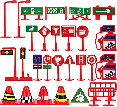 Miniatura 1 de Gadpiparty Juego de 28 mini señales de tráfico para jugar, señales de tráfico, mini conos, lámpara de semáforo, juguete educativo para niños