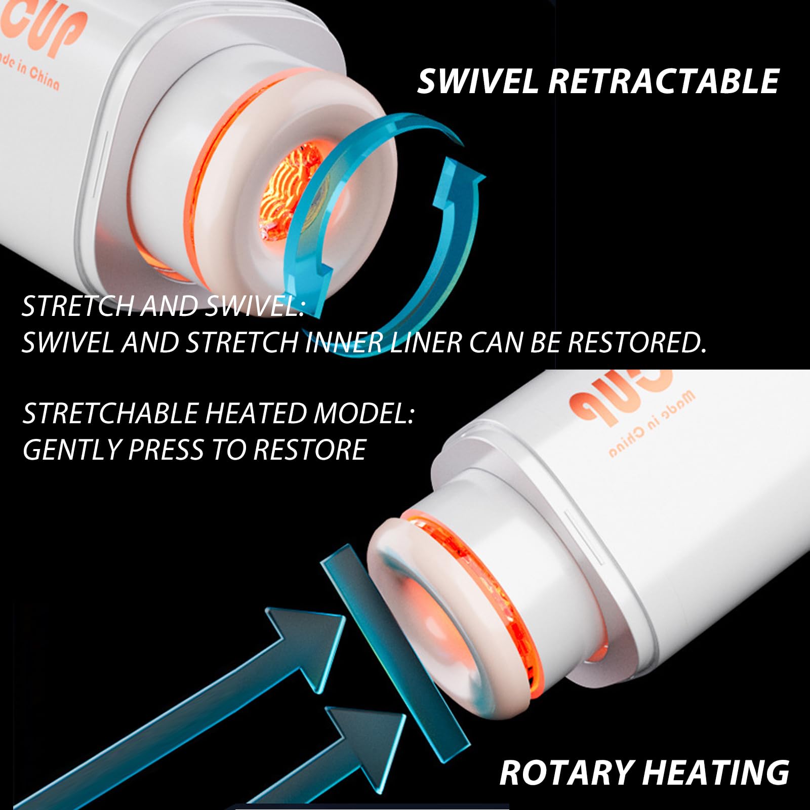 AMAZBEE Tazza automatica del masturbatore maschile con il riscaldamento di spinta o la funzione di rotazione mani libere pene Stroker giocattoli del sesso elettrico (Black,Heating)