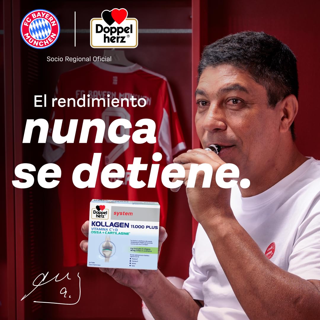 Doppelherz system KOLLAGEN 11000 PLUS - Complemento Alimenticio para Huesos, Articulaciones y Tendones con Colágeno, Vitaminas, Oligoelementos y Más, Sin Gluten ni Lactosa, 30 Viales
