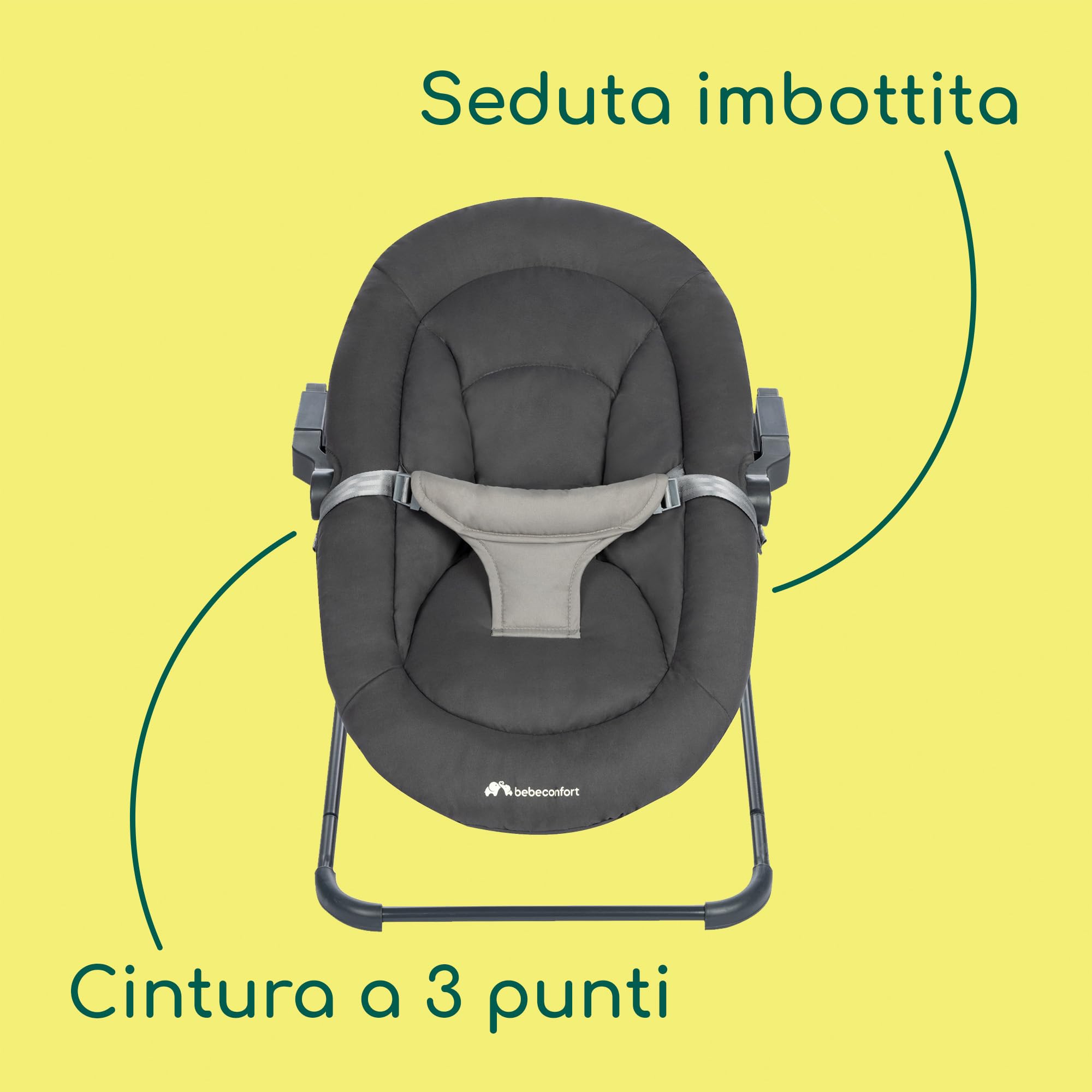 Bebeconfort Timba Baby 2 in 1, Sdraietta Neonati 0-6 mesi, 0-9kg, Compatibile con Seggiolone Timba, Sdraietta Reclinabile in 2 Posizioni, Seduta Imbottita, Cintura a 3 Punti, Tinted Graphite
