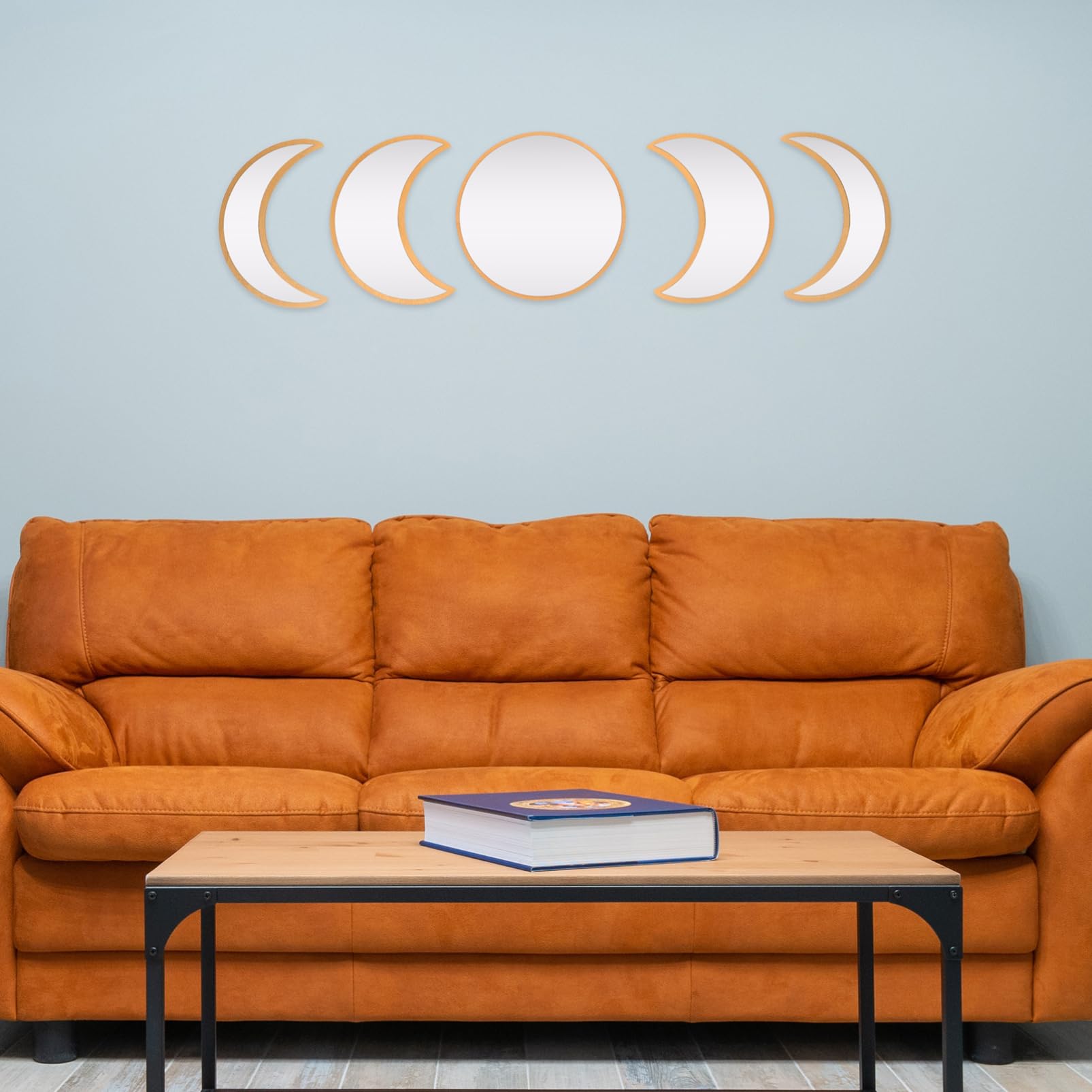 Garneck Set 5 Pezzi Specchi Decorativi Fasi Lunari in Legno Acrilico | Argento, Stile Nordico Semplice ed Elegante, Riflessione Nitida ad Alta Chiarezza, per Casa e Living Space
