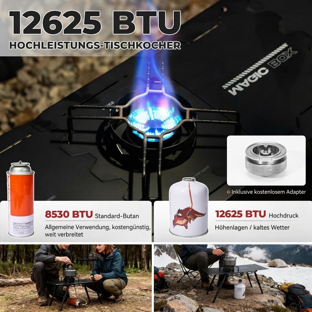 ALOCS Camping-Gasherd, IGT-Camptisch mit Outdoor-Herd, klappbarer Picknicktisch mit tragbarem Solo-Herd, Tragetasche, für Strand, Grillen, Wandern, Angeln, Tailgating, Hinterhof