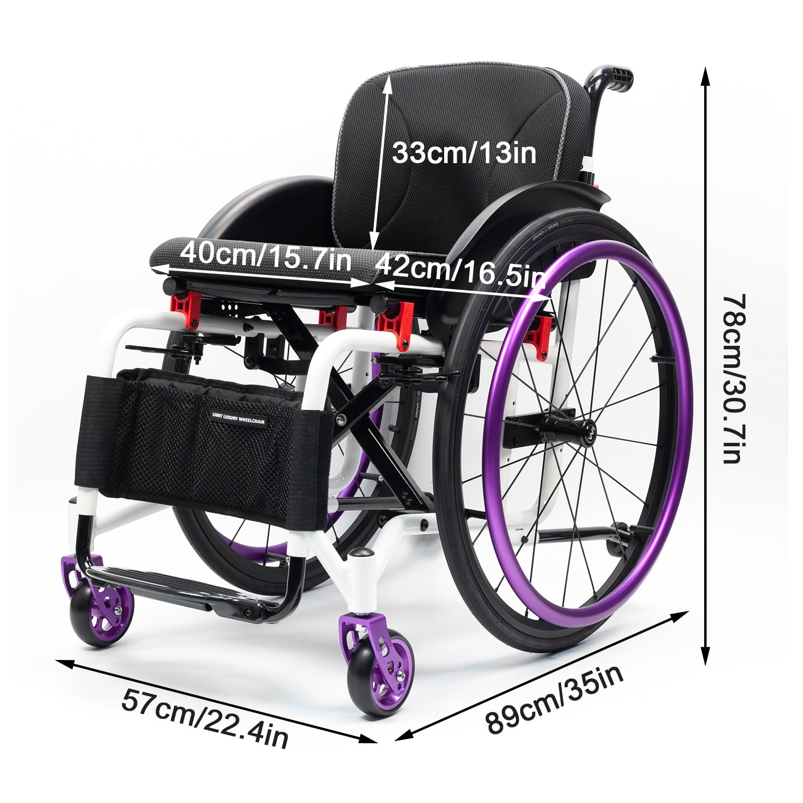 Sedia a rotelle Pieghevole,Alluminio, Doppio Sistema frenante,Sedia A Rotelle Manuale,Sedia a rotelle per Lo Sport,Sedia a rotelle da transito,Regolabile(Seat Width 40cm/15.7in,D)