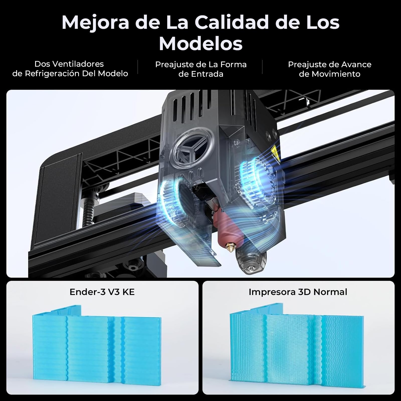 Impresora 3D Creality Ender 3 V3 KE, 500mm/s Impresión Alta Velocidad, Control de Monitor Inteligente, Calibración Automática, 300 ℃ 60 W Extremo Caliente, Riel Lineal Preciso Del eje X, 220x220x240mm