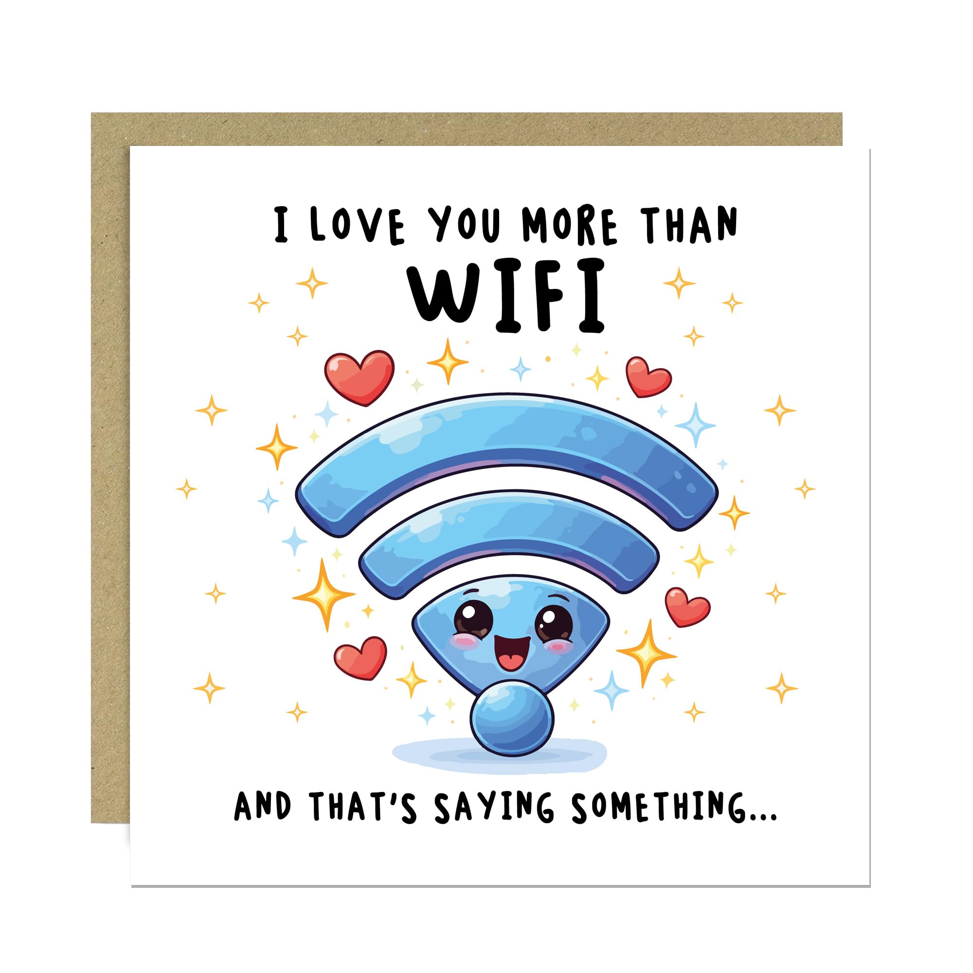 RED OCEAN Joke Anniversary Card, Birthday Card, Card For Him Her, Love You More Than Wifi, Funny Card For Boyfriend Girlfriend Husband Wife, With Kraft Envelope