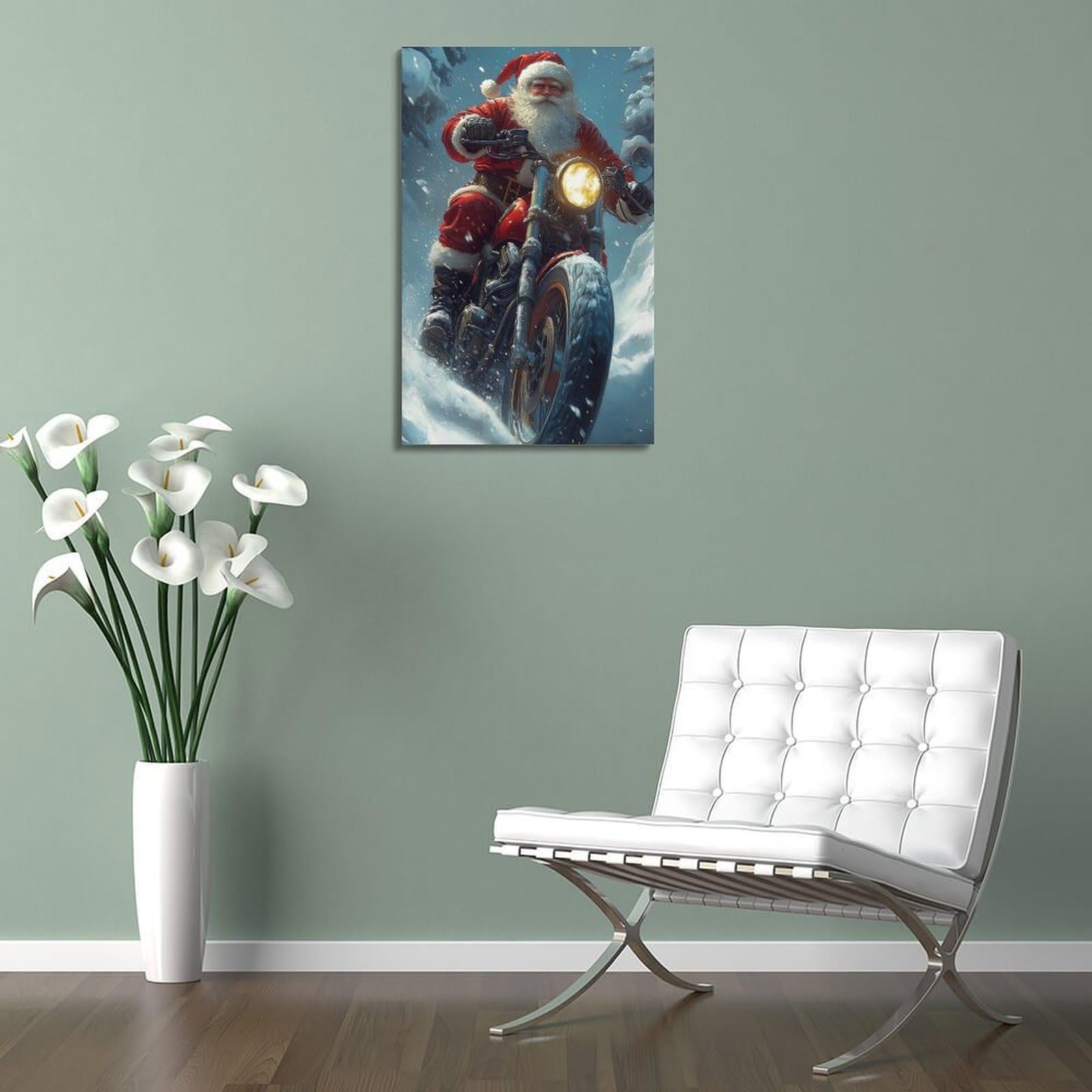 CWLLOG Stampe artistiche da parete su tela, poster natalizio per motociclisti e Babbo Natale, evidenziando un fantastico festival, decorazione moderna per soggiorno e camera da letto, 60 x 90 cm