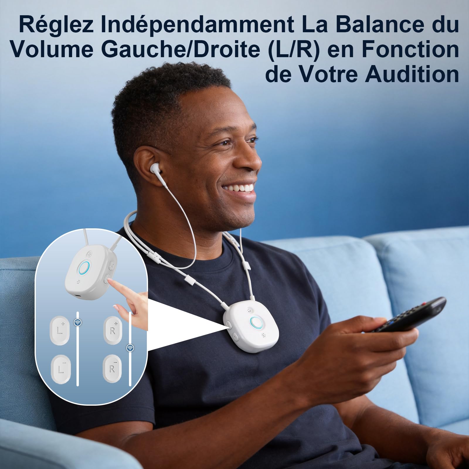 Écouteurs à Tour de Cou avec Contrôle Indépendant G/D, Grands Boutons, AptX Faible Latence, Casque TV sans Fil, Plug and Play pour Téléviseurs Compatibilité Optique/AUX/RCA/USB