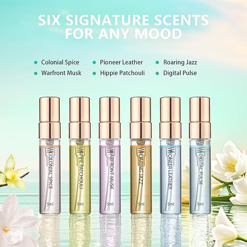 Miniatura 2 de Roseye Juego de 6 muestras de perfume Time Echoes para mujer, mini perfumes de tamaño de viaje con tarjetas de aroma inspiradas en la historia y el