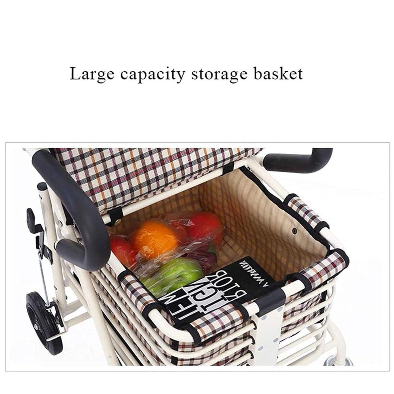 Rollator De 4 Ruedas, Carrito Compra Andador con Asiento Y Frenos Carrito Andador Ancianos Ligero Plegable White