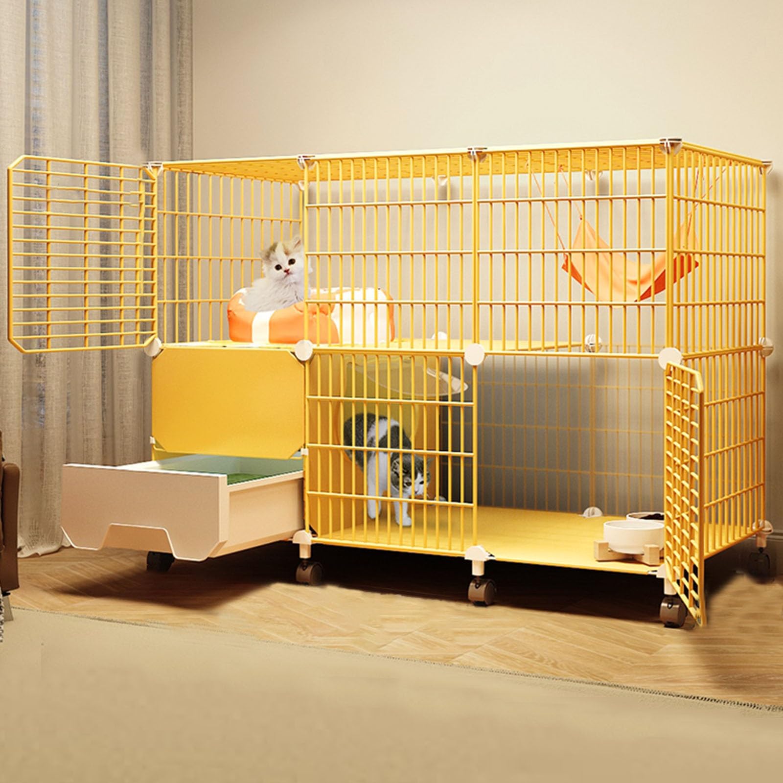 Cat Cages Indoor with Litter Box fit 2 Cats Large Exercise Place Ideal DIY Cat Playpen for Cat and Small Animals Two Models(109 * 49 * 79cm)