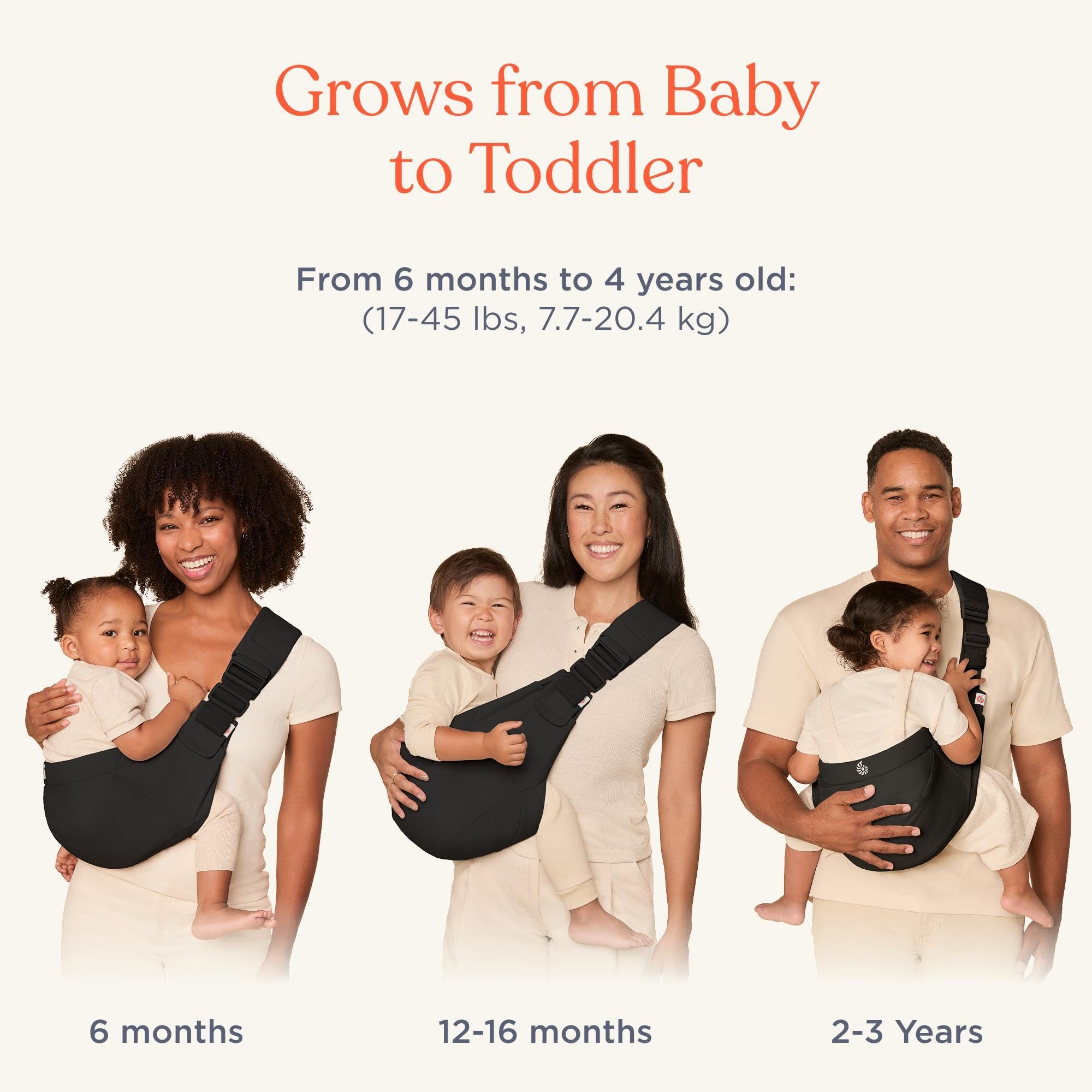 Ergobaby Upsie Sling Baby Hip Carrier, Ergonomic Hip Carrier for Babies and Toddlers from 6 Months (7.7-20.4 kg), Spontaneous Switching Between Walking and Being Carried, Onyx Black — view 7