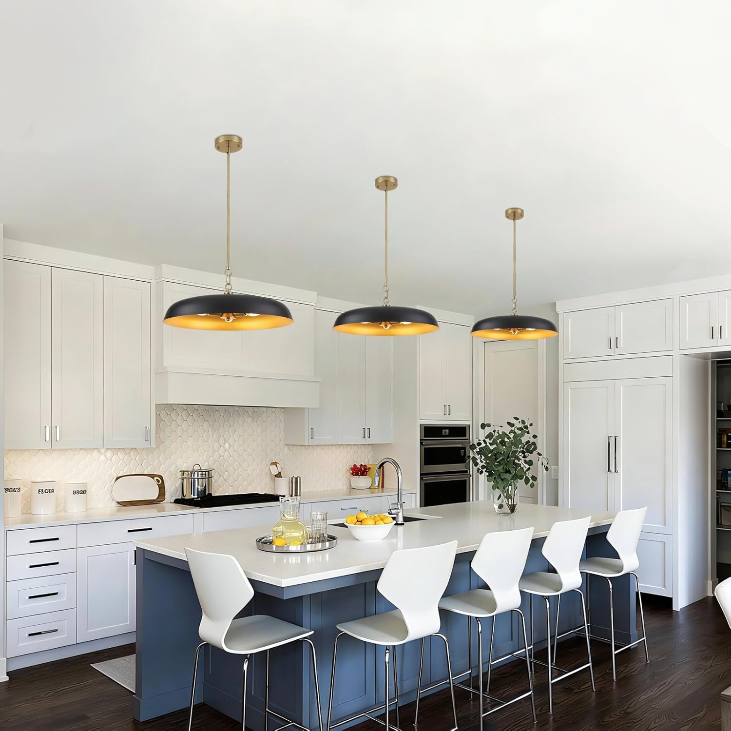 Oversized Large Pendant Lights 20 Inch, 3-Lights Black and Gold Metal Dome Chandelier, Industrial Pendant Lights Kitchen Island Ceiling Hanging Light for Dining Room Over Table, Bar, Cafe